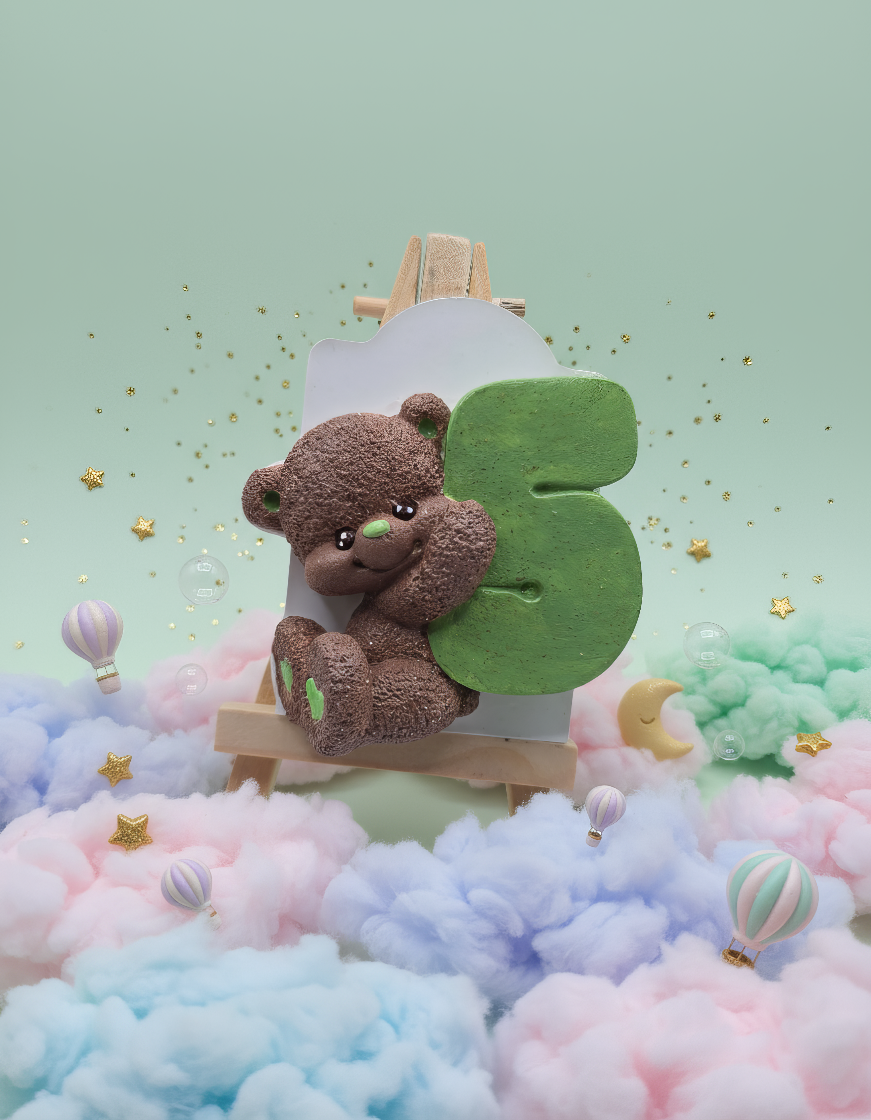 Magnet ursuleț cu Numarul 5  - mărturie ceramică handmade, cutiuță inclusă