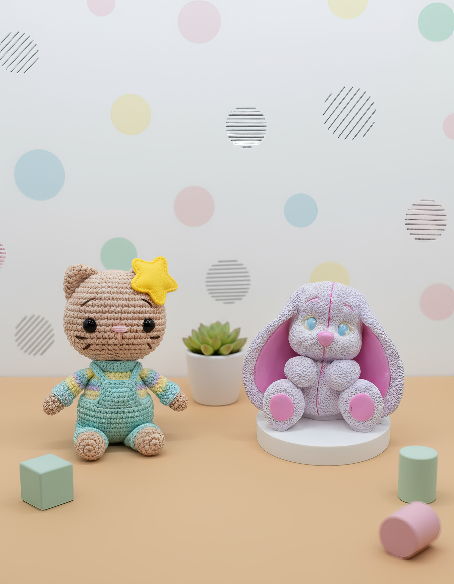 Iepuraș pastel cu urechi lungi - mărturie ceramică handmade, cutiuță inclusă