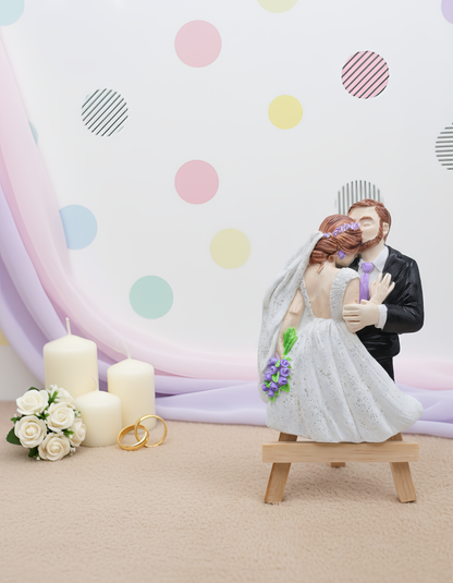 Magnet mire și mireasă elegant - mărturie ceramică handmade pentru nuntă