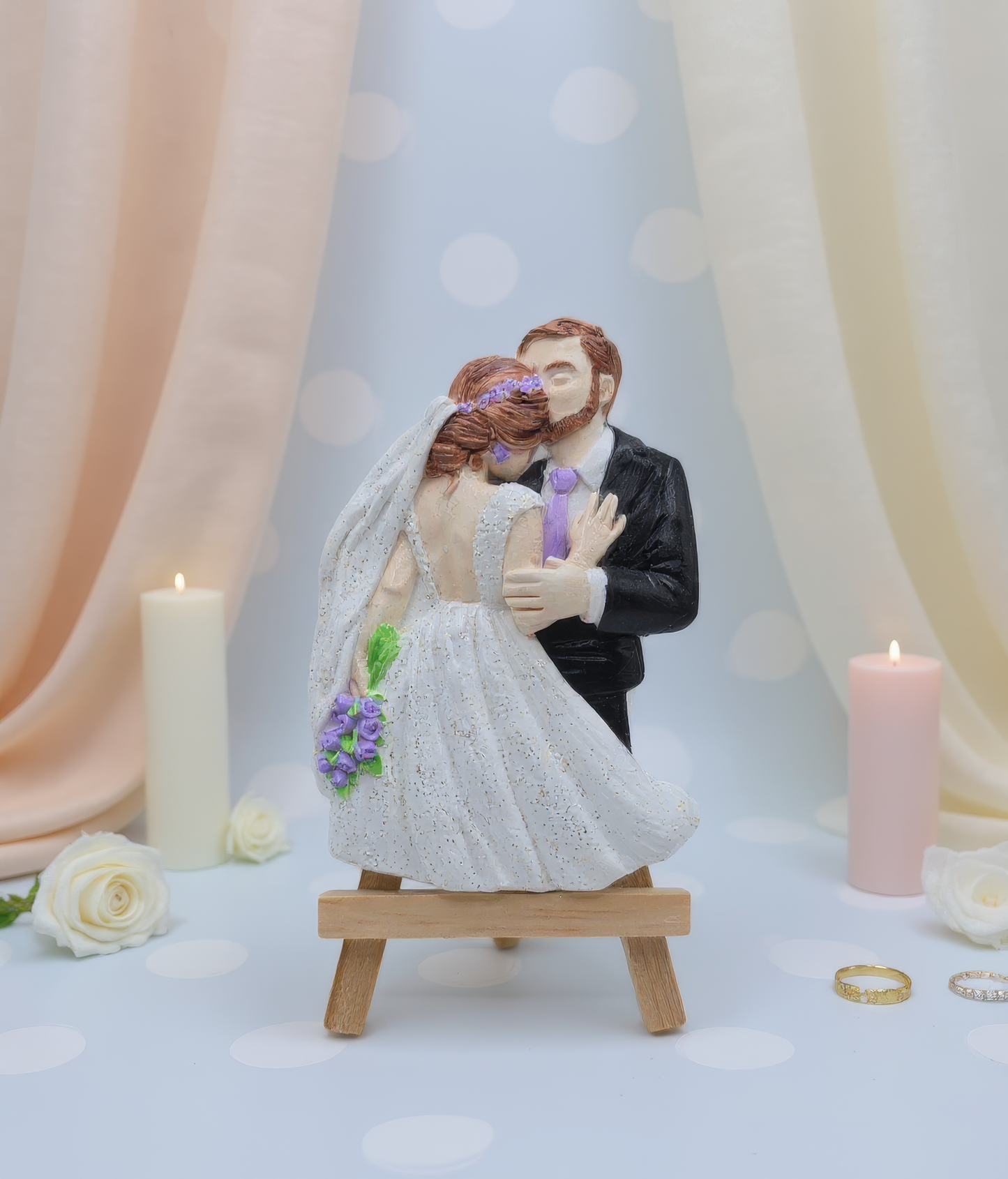 Magnet mire și mireasă elegant - mărturie ceramică handmade pentru nuntă