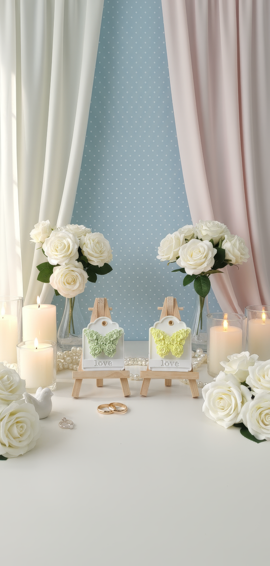 Fluture Love cu detalii florale - mărturie nuntă parfumată handmade