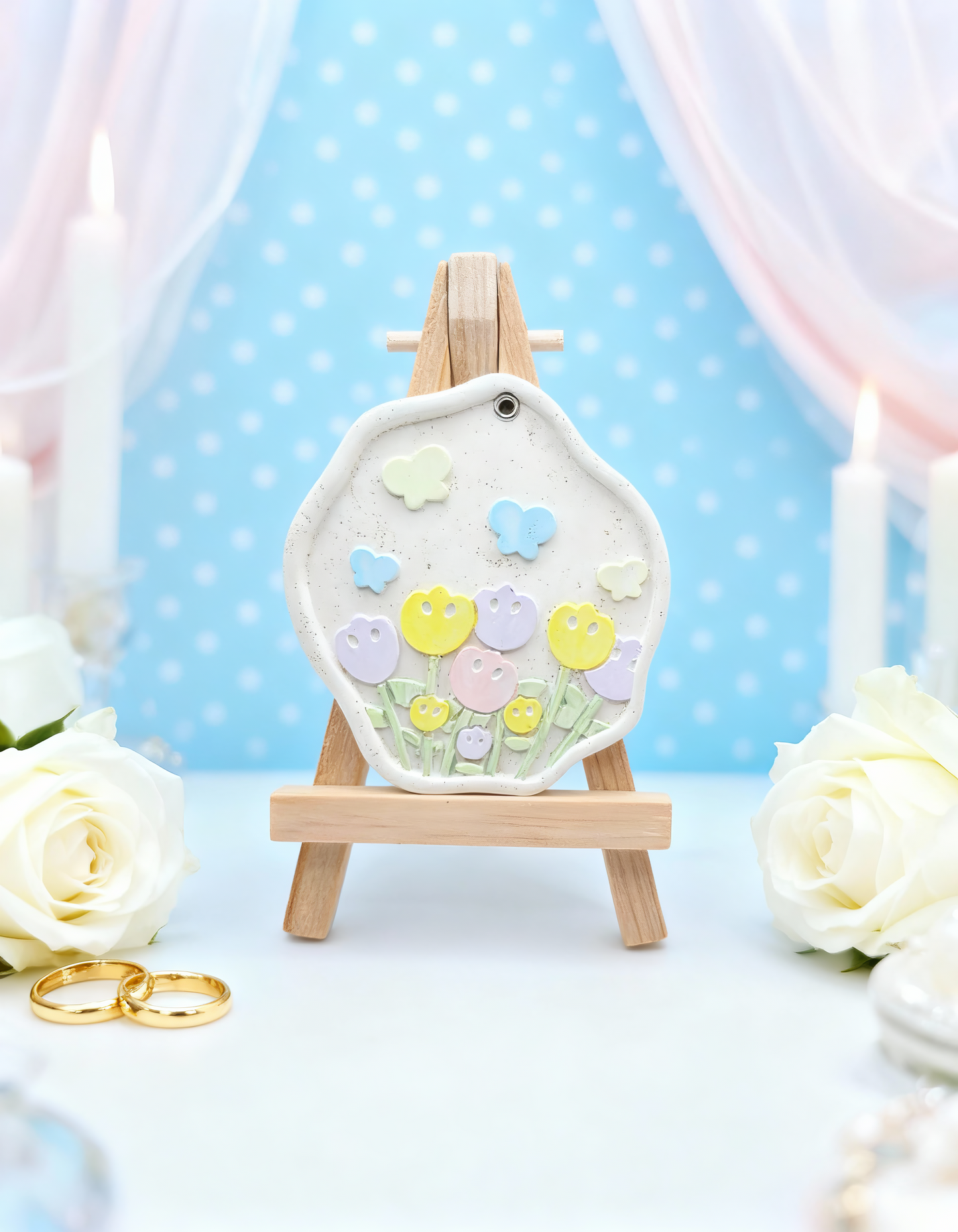 Mărturie nuntă florală pastelată - magnet handmade