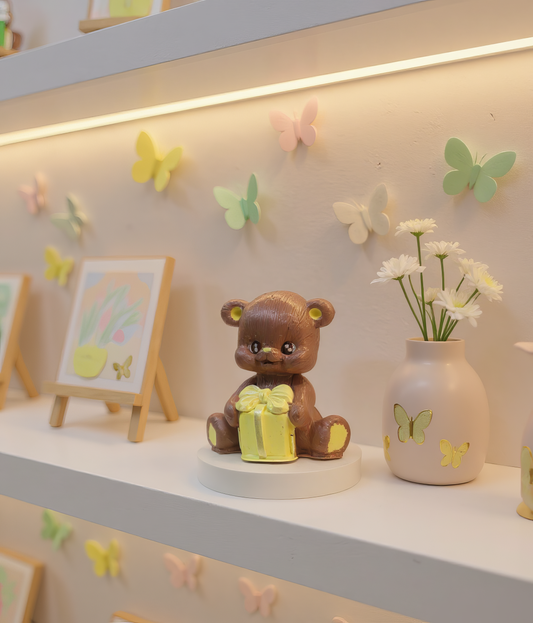 Brown bear with gift - handmade ceramic testimonial, box included