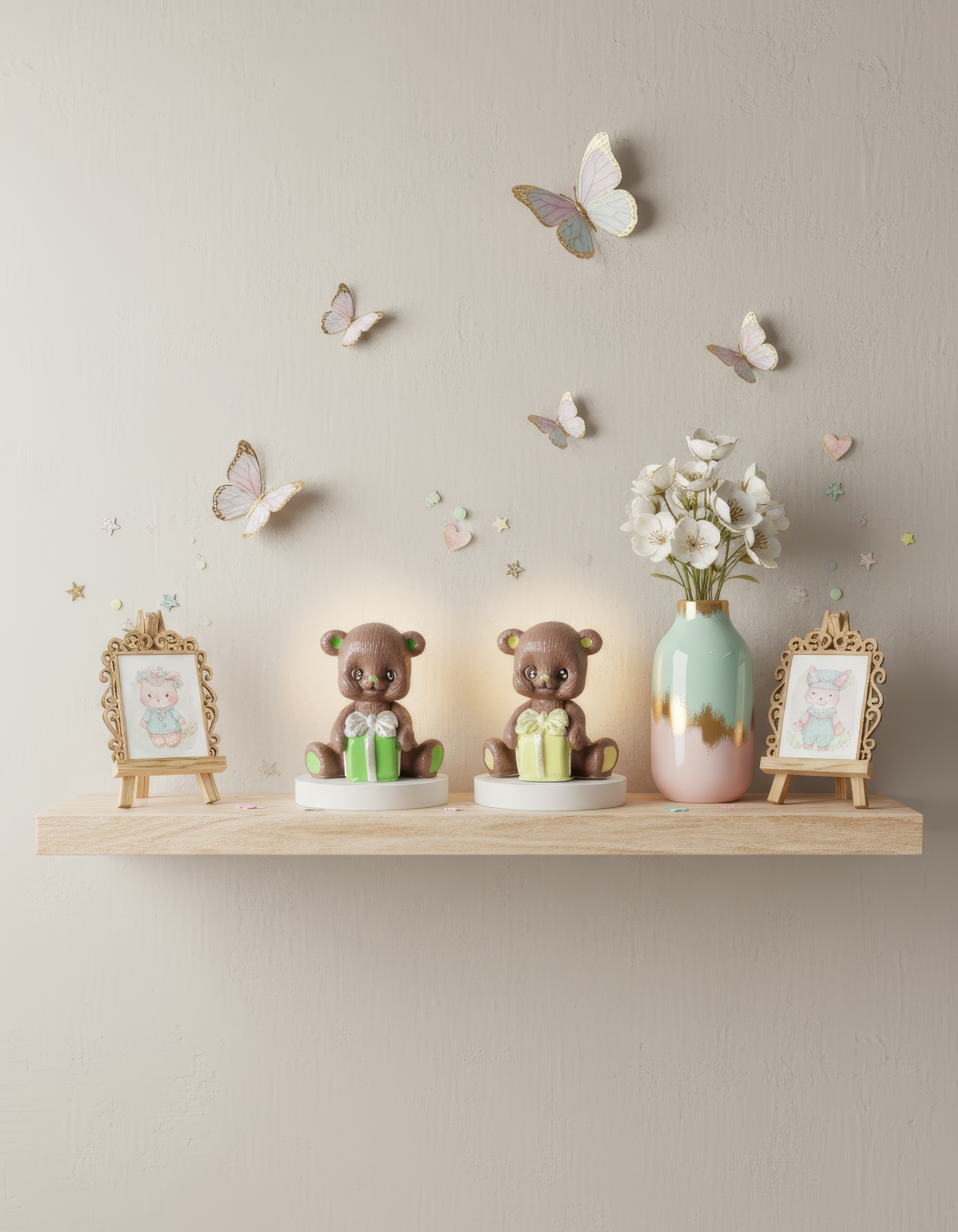 Brown bear with gift - handmade ceramic testimonial, box included