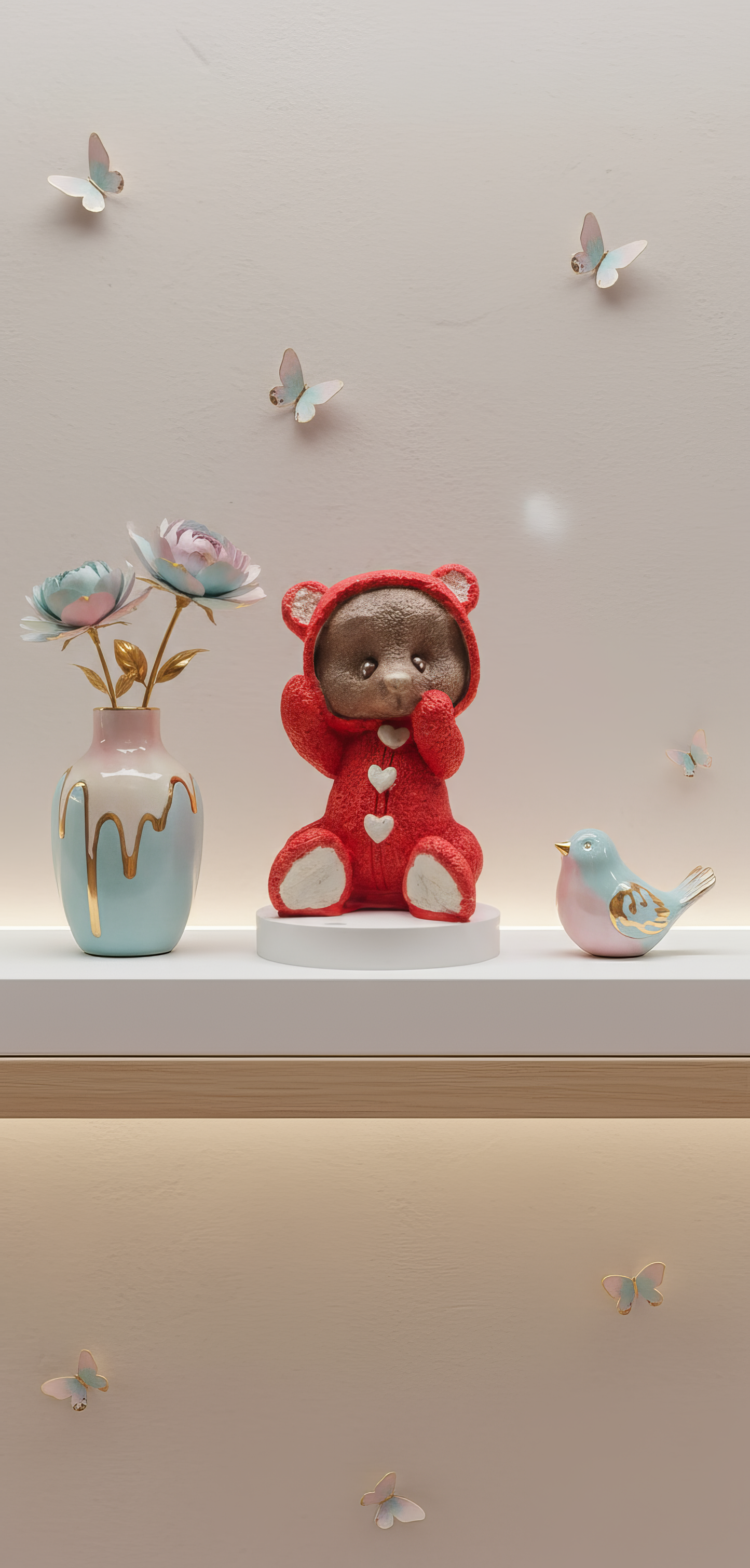 Ursuleț în hăinuță cu inimioară - figurină ceramică handmade, cutiuță cadou inclusă