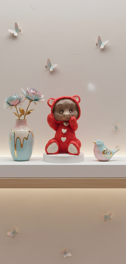 Ursuleț în hăinuță cu inimioară - figurină ceramică handmade, cutiuță cadou inclusă