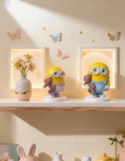 Minion figurine with teddy bear - handmade ceramic, gift box included