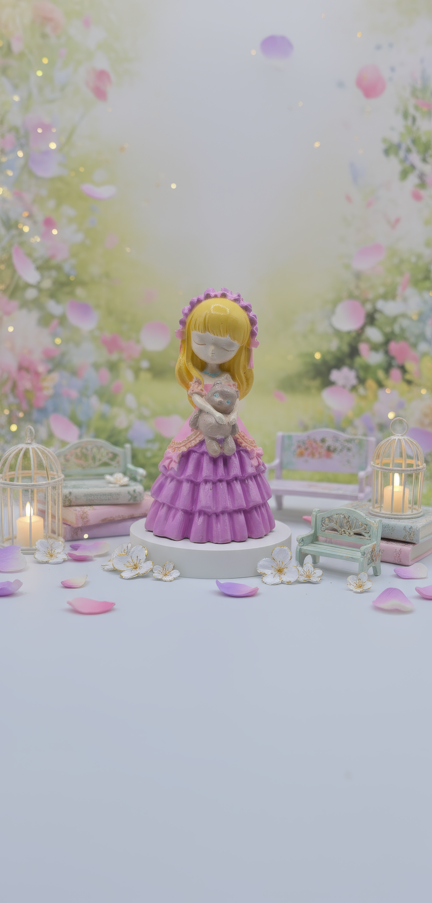 Mărturie fetiță cu ursuleț — Figurină decorativă ceramică pictată manual, cadou elegant pentru invitați