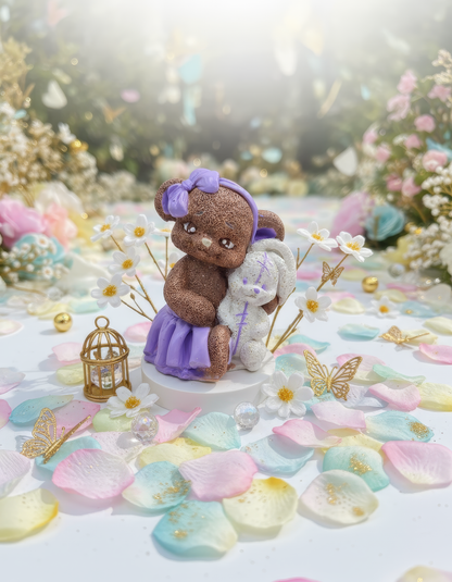 Ursuleț cu iepuraș în brațe - mărturie ceramică handmade, cutiuță inclusă