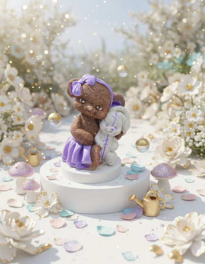 Ursuleț cu iepuraș în brațe - mărturie ceramică handmade, cutiuță inclusă