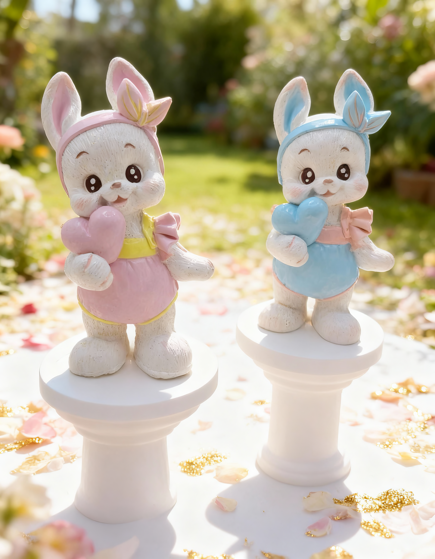 Pastel bunny with heart - handmade ceramic testimonial, box included