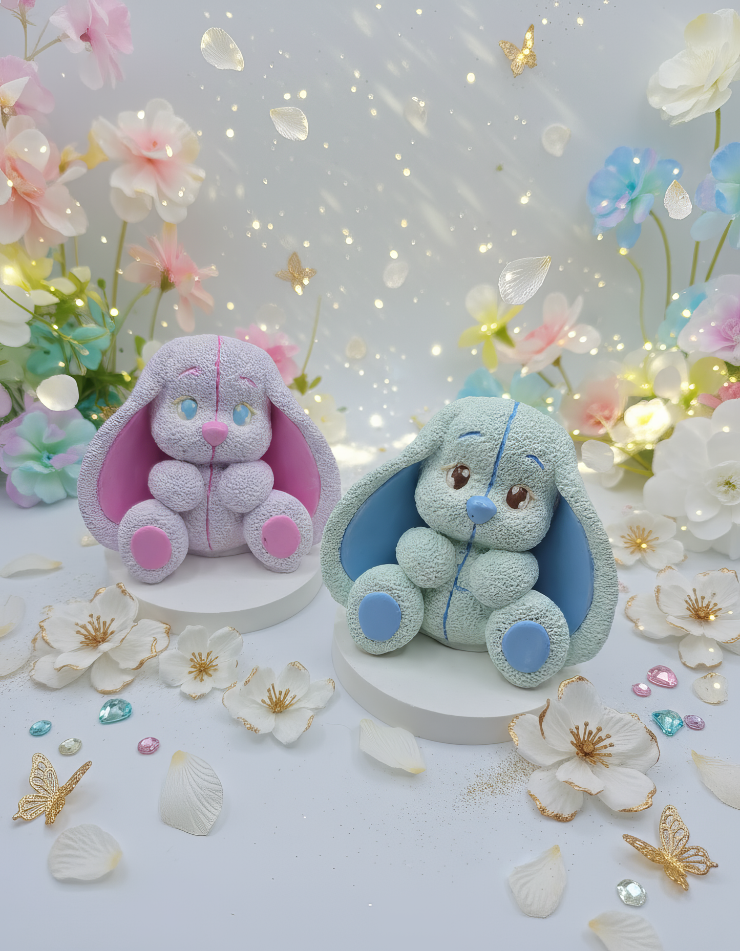 Iepuraș pastel cu urechi lungi - mărturie ceramică handmade, cutiuță inclusă