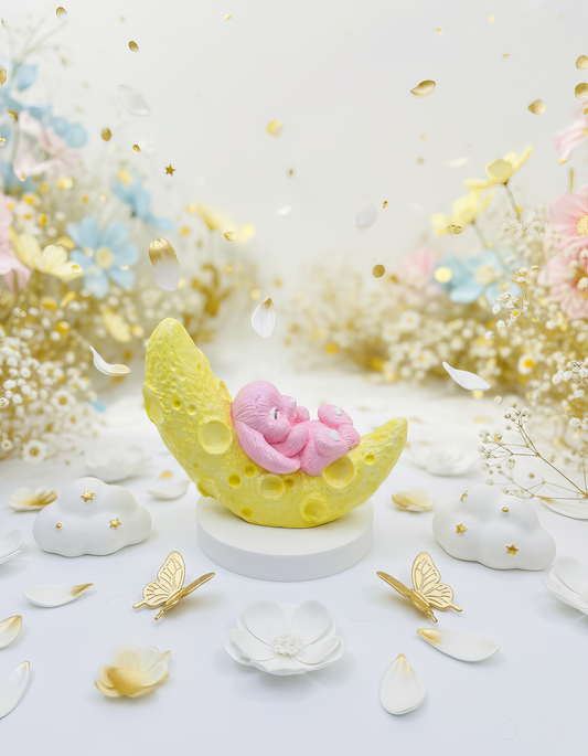 Iepurasl pe lună  - mărturie ceramică handmade, cutiuță inclusă