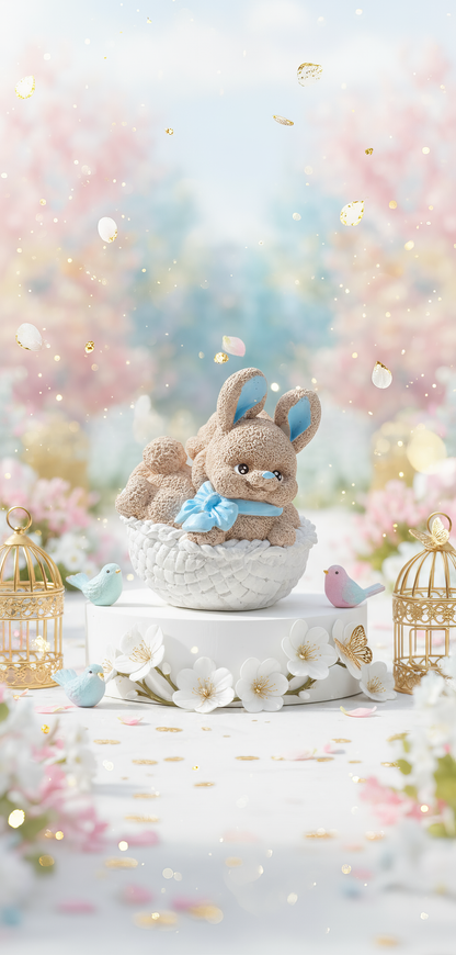 Iepurași în coș pentru gemeni sau frățiori - mărturie ceramică handmade, cutiuță inclusă