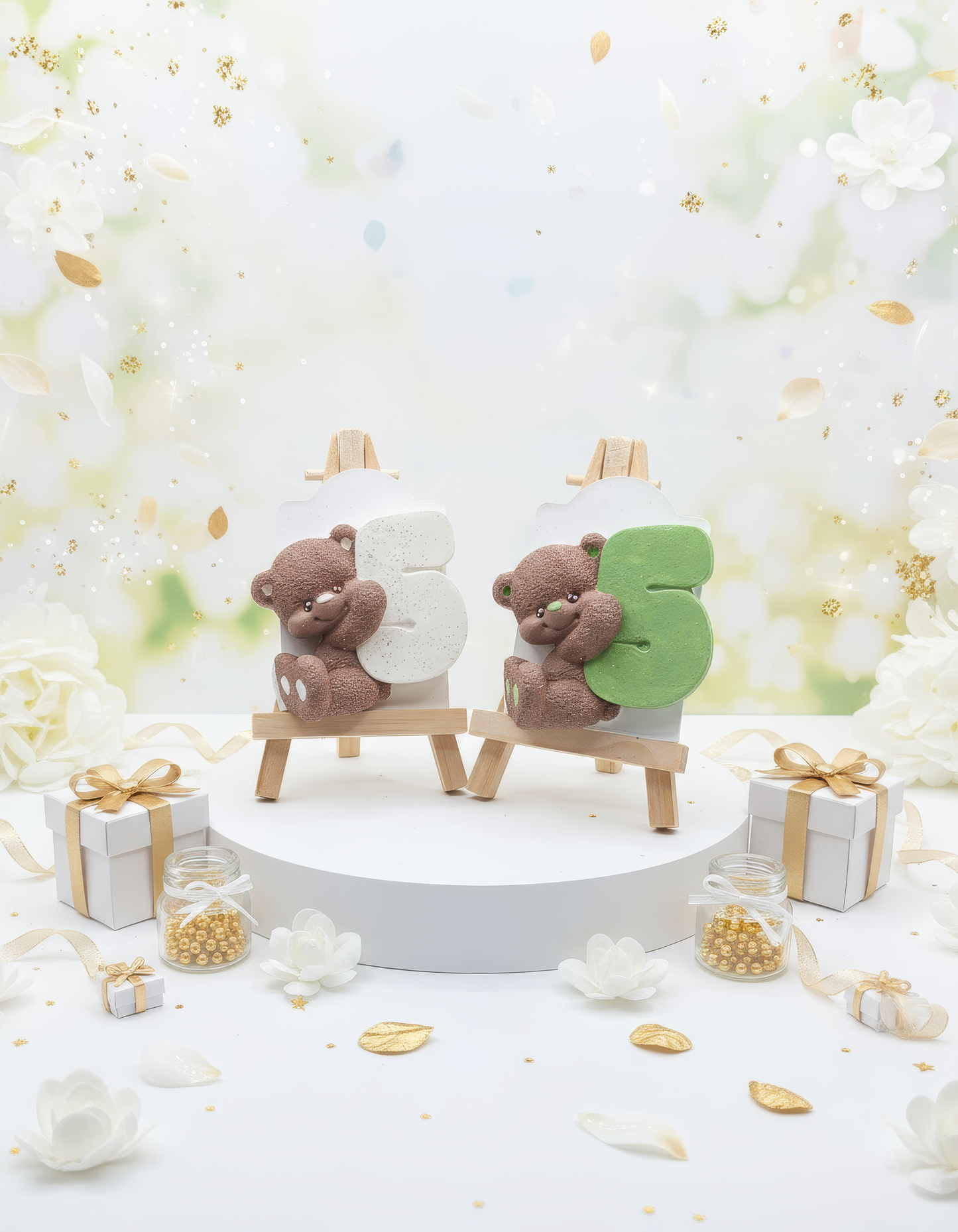 Magnet ursuleț cu Numarul 5  - mărturie ceramică handmade, cutiuță inclusă