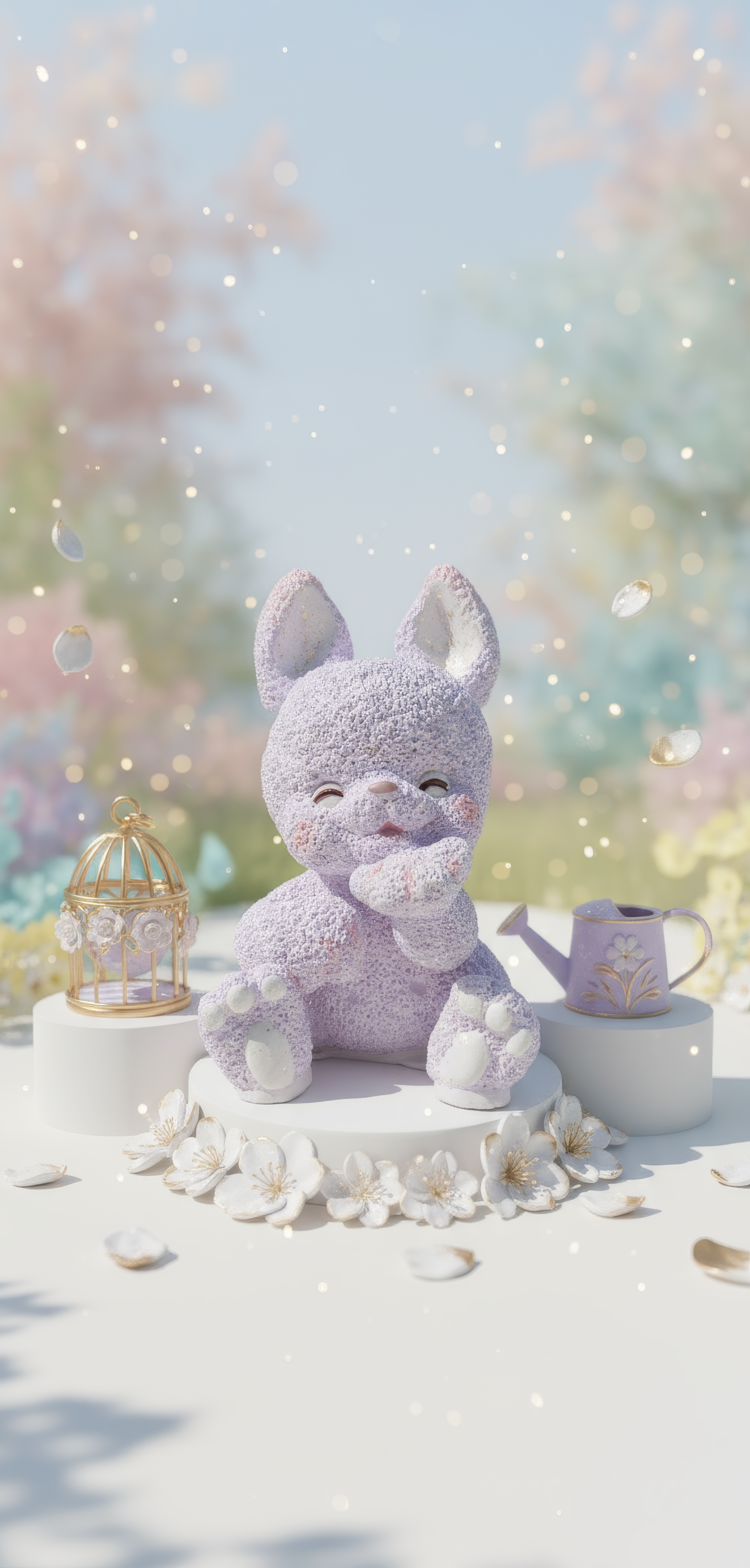 Iepuraș pastel pupacios - figurină ceramică handmade, cutiuță inclusă