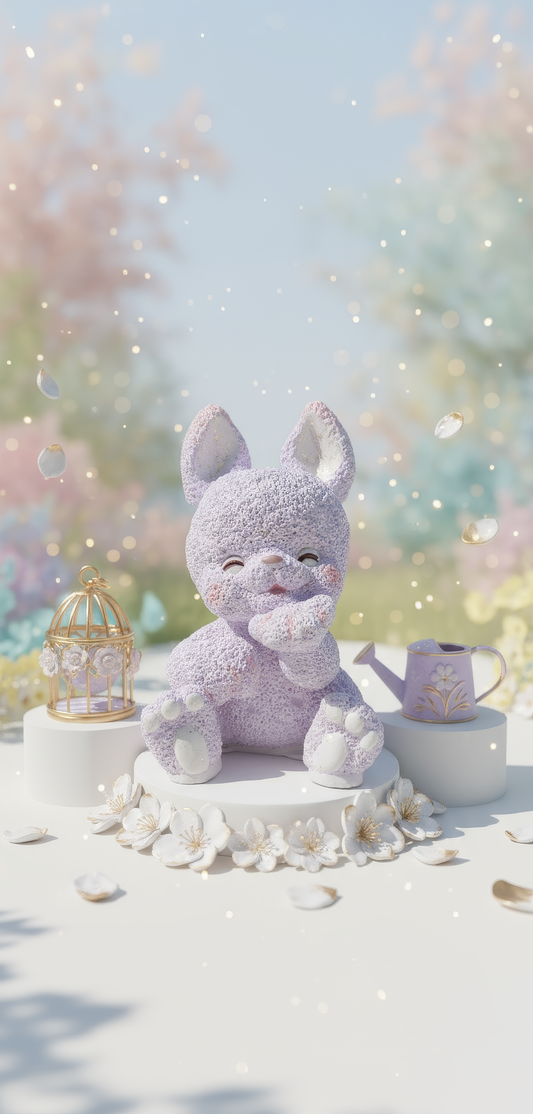 Iepuraș pastel pupacios - figurină ceramică handmade, cutiuță inclusă