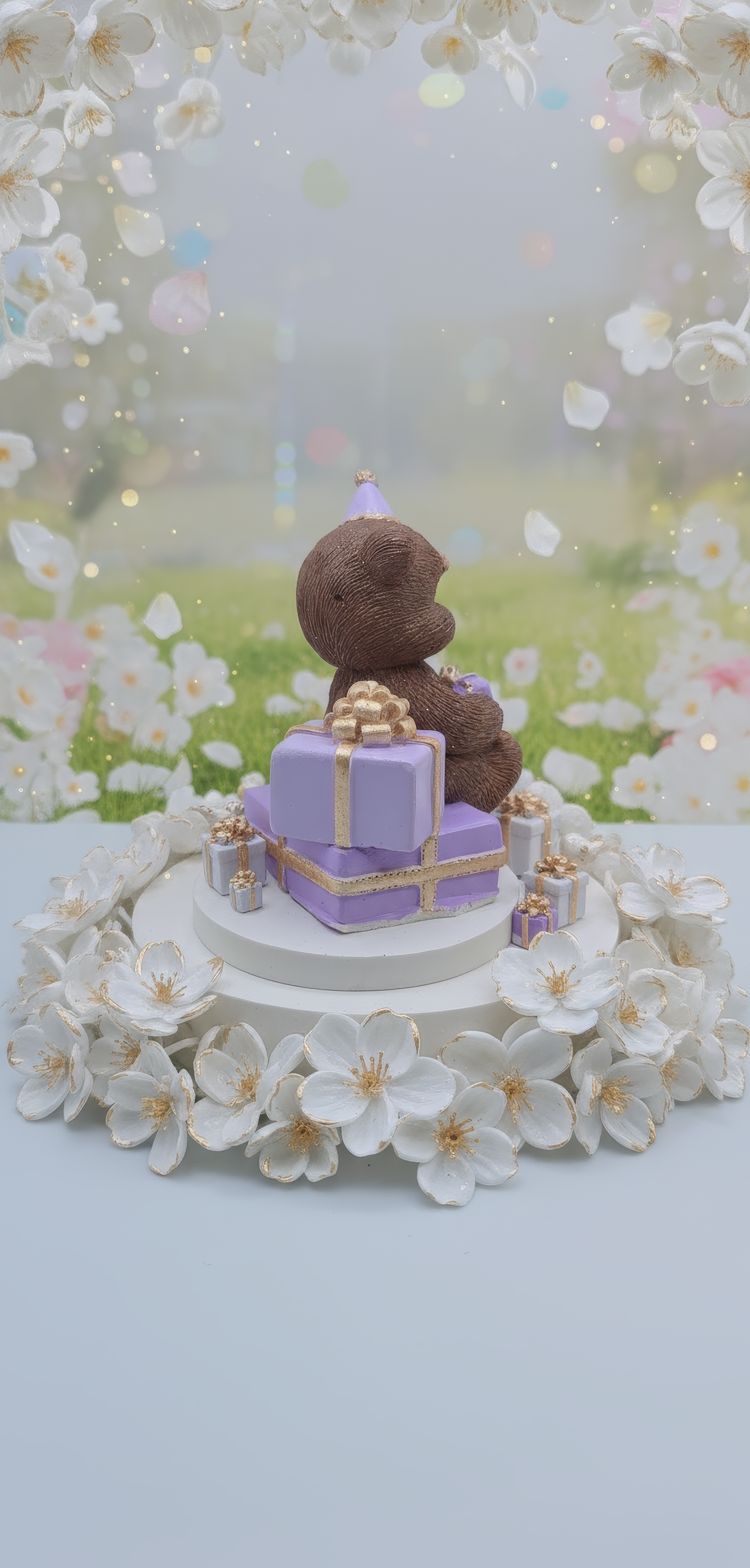 Ursuleț party cu cadou galben - mărturie ceramică handmade, cutiuță inclusă