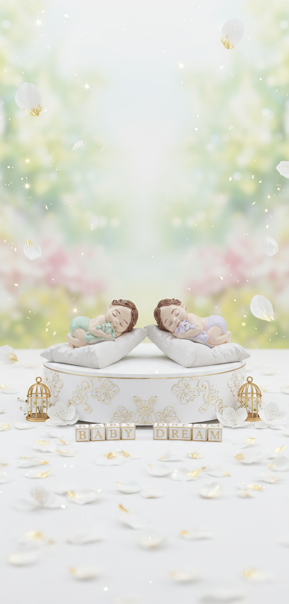 Bebe adormită pe pernă cu ursuleț - figurină ceramică handmade, cutiuță inclusă