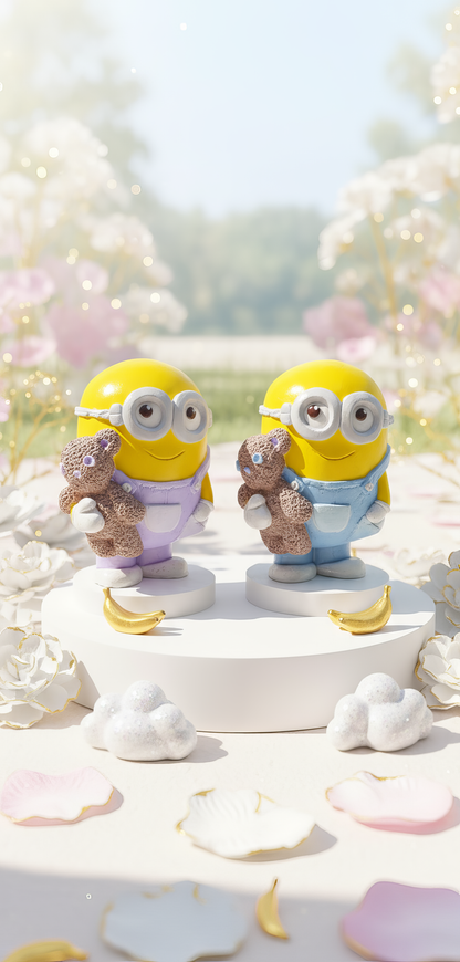 Figurină Minion cu ursuleț - ceramică handmade, cutiuță cadou inclusă