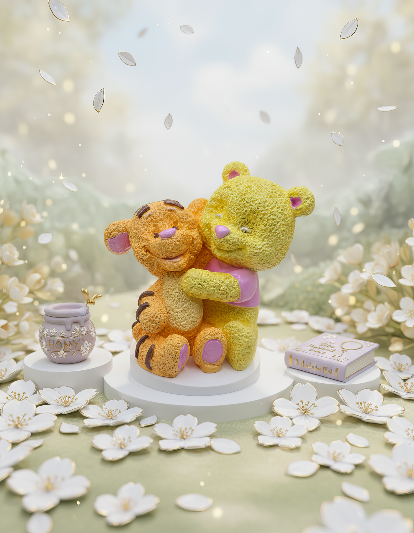 Figurină ursuleț și tigru în îmbrățișare - ceramică handmade, cutiuță cadou inclusă