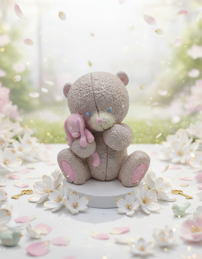 Pastel teddy bear with toy, handmade, hand-painted