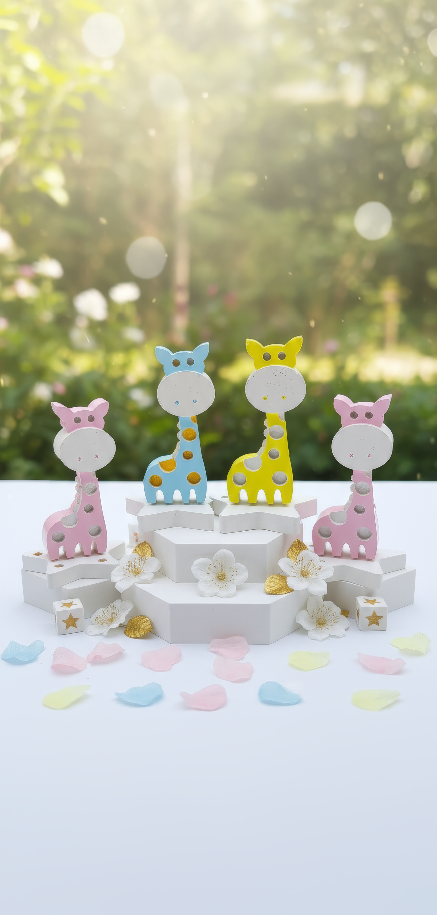 Mărturie decorativă girafă roz — Figurină handmade pentru botez și aniversări