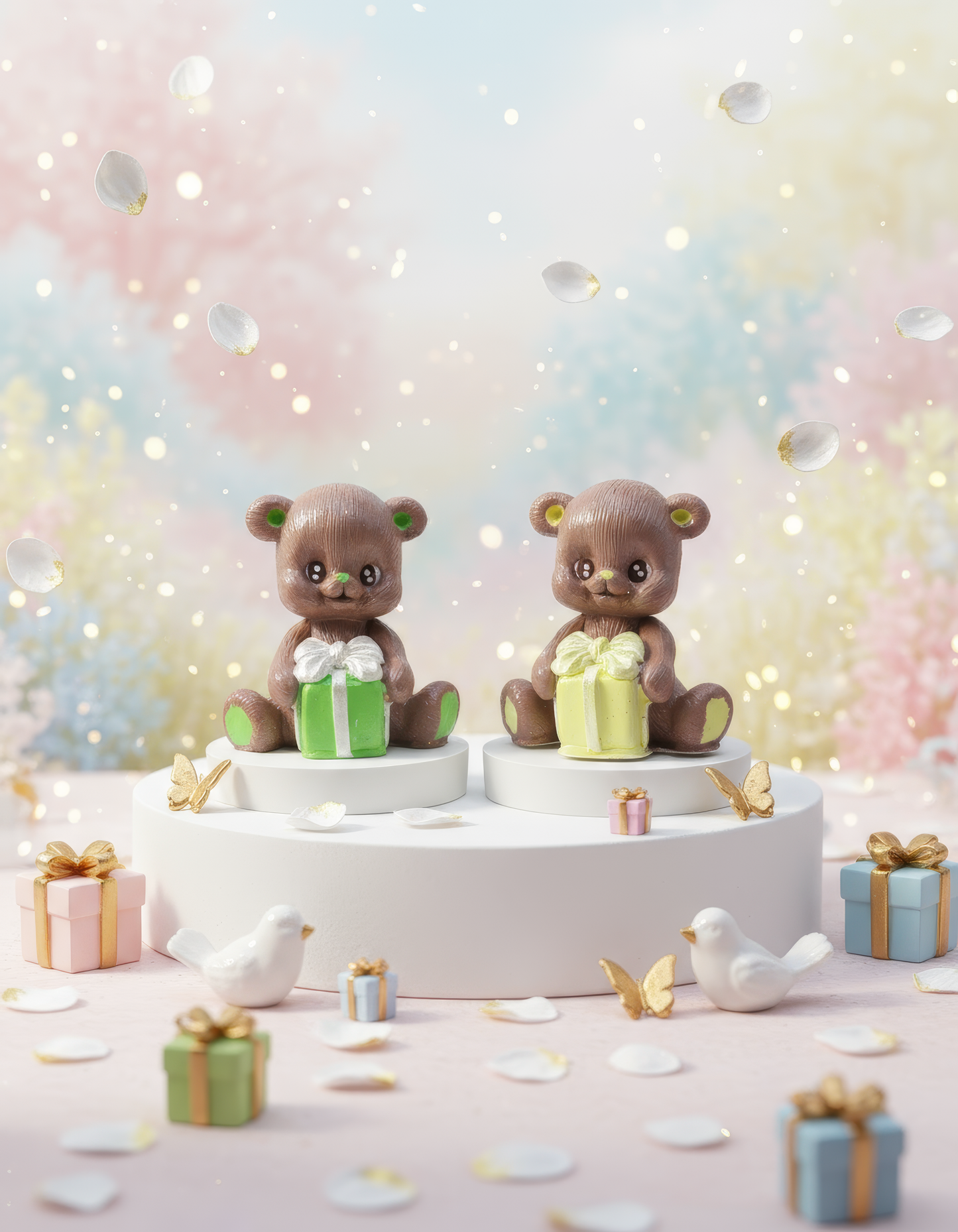 Brown bear with gift - handmade ceramic testimonial, box included