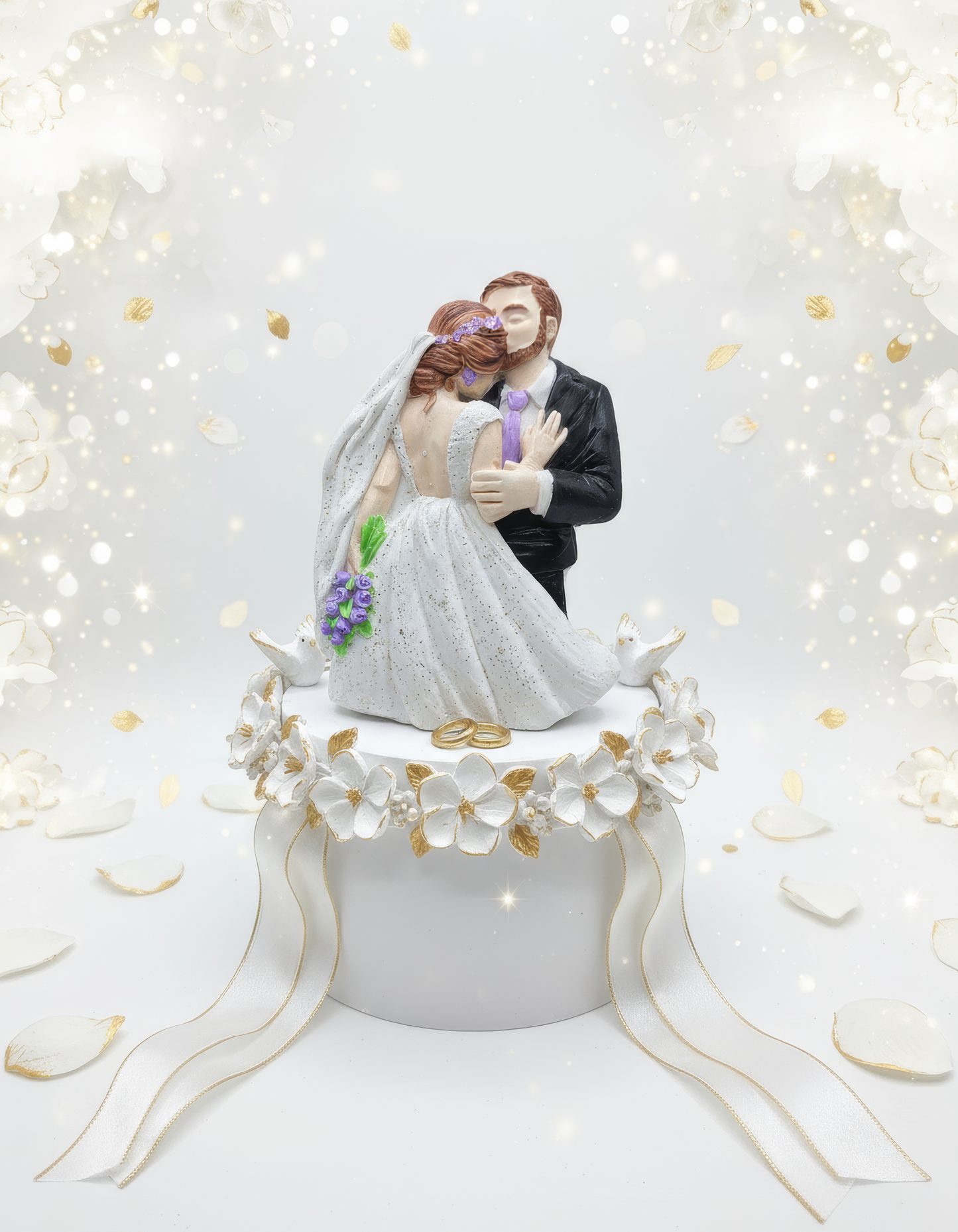 Magnet mire și mireasă elegant - mărturie ceramică handmade pentru nuntă