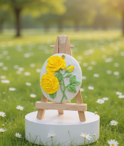 Scented oval floral ceramic air freshener - handmade ceramic with 1ml perfume bottle included