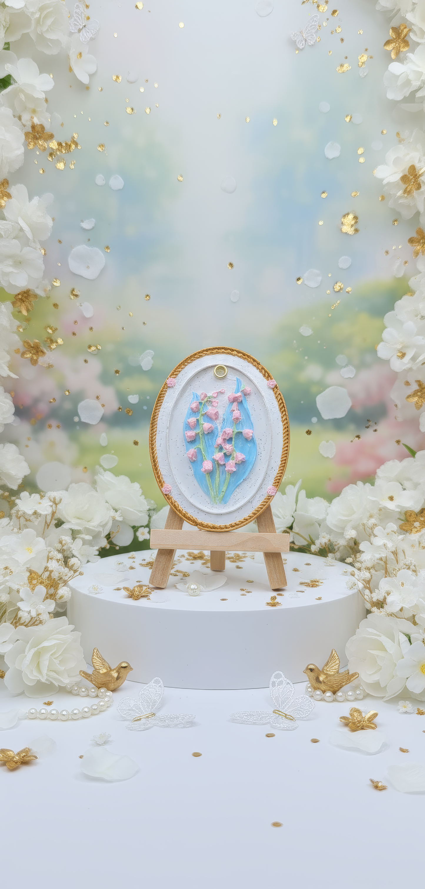 Mărturie nuntă elegantă - magnetel floral oval , handmade