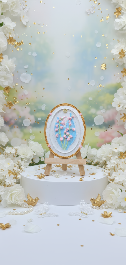 Mărturie nuntă elegantă - magnetel floral oval , handmade