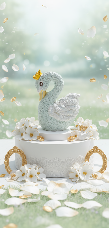 Mărturie nuntă — Figurină decorativă lebădă  cu coroană aurie, handmade