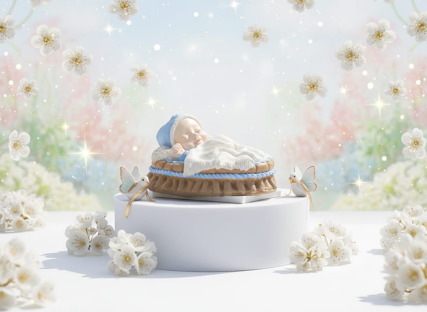 Bebeluș adormit în coșuleț - mărturie ceramică handmade