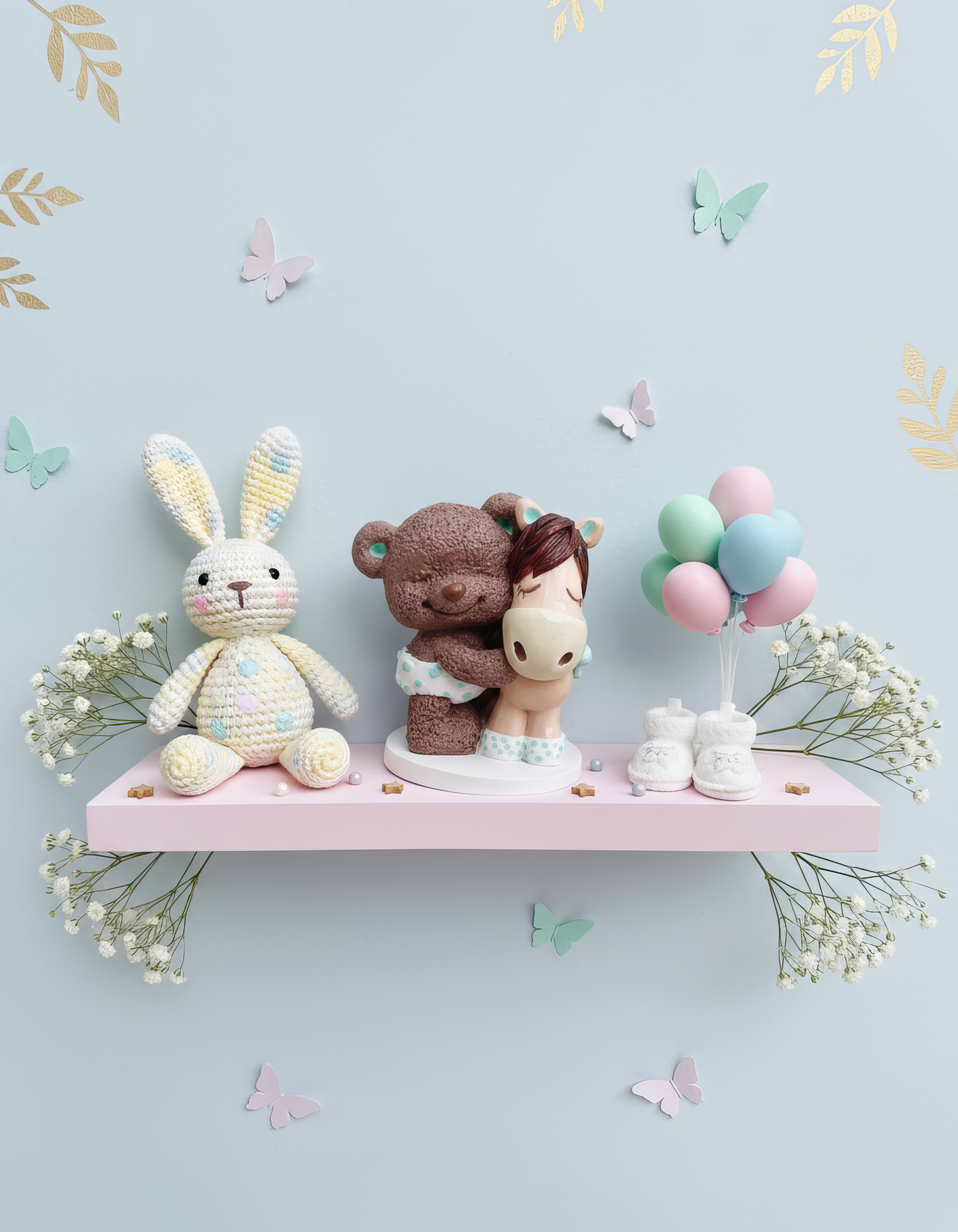 Figurină ursuleț și căluț în îmbrățișare - ceramică handmade, cutiuță cadou inclusă