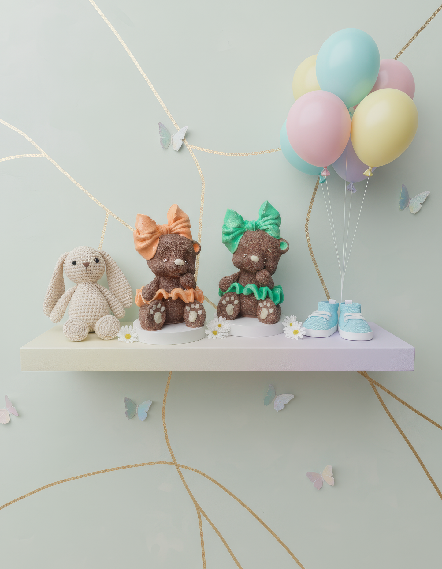 Ursuleț cu fundiță portocalie - ceramică handmade, cutiuță cadou inclusă