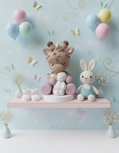 Girafă cu ursuleț  - mărturie ceramică handmade, cutiuță inclusă