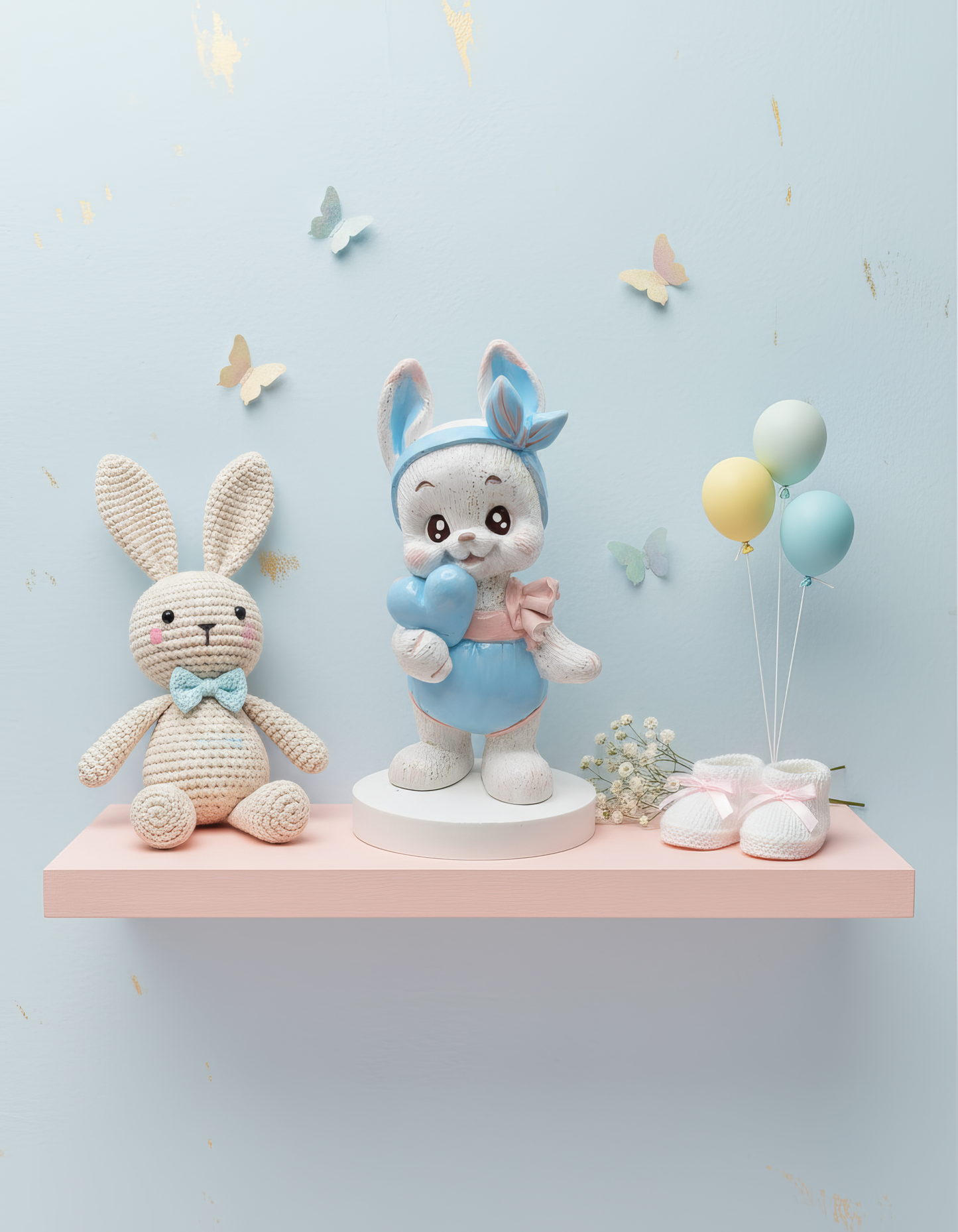 Pastel bunny with heart - handmade ceramic testimonial, box included