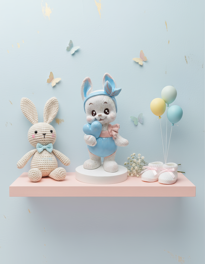 Pastel bunny with heart - handmade ceramic testimonial, box included