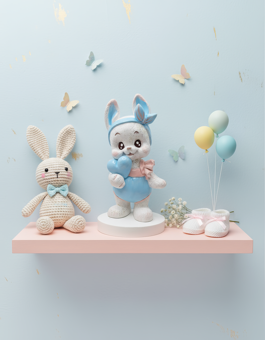 Iepuraș pastel cu inimioară - mărturie ceramică handmade, cutiuță inclusă