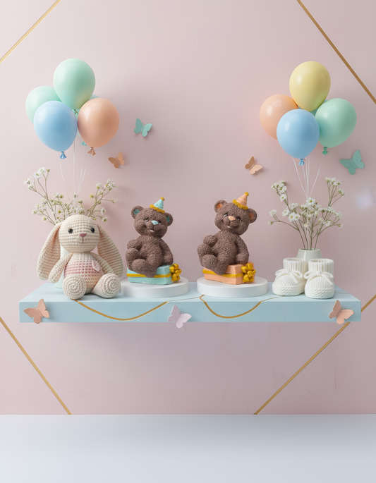 Ursuleț ceramic cu cadou și pălărie party - mărturie handmade, cutiuță inclusă