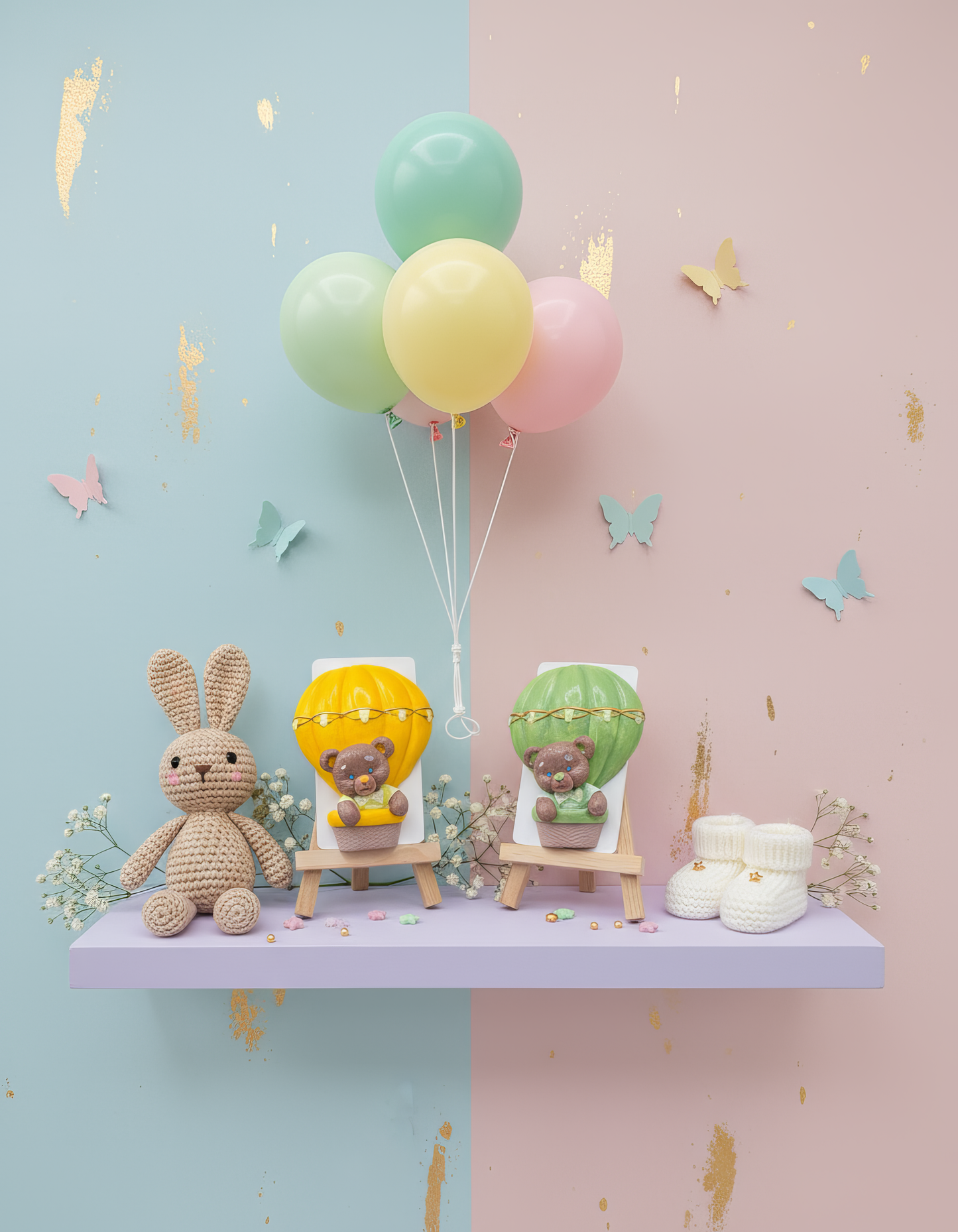 Magnet ceramic ursuleț în balon verde - mărturie handmade, ambalaj inclusă