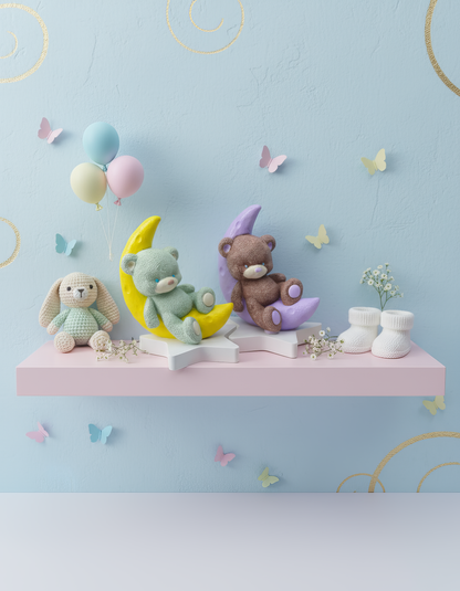 Ursuleț pe lună pastel - figurină ceramică handmade, cutiuță cadou inclusă