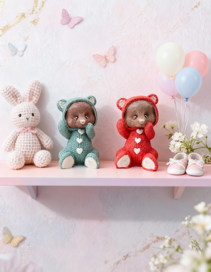 Ursuleț în hăinuță cu inimioară - figurină ceramică handmade, cutiuță cadou inclusă