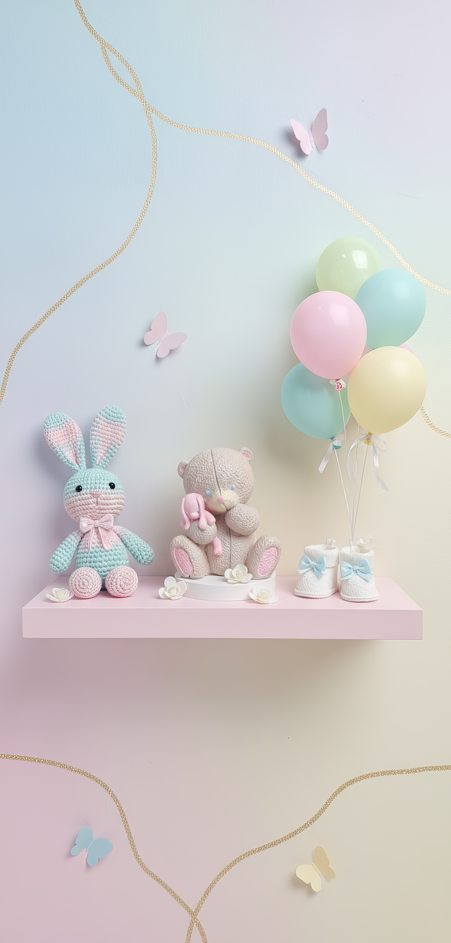 Pastel teddy bear with toy, handmade, hand-painted