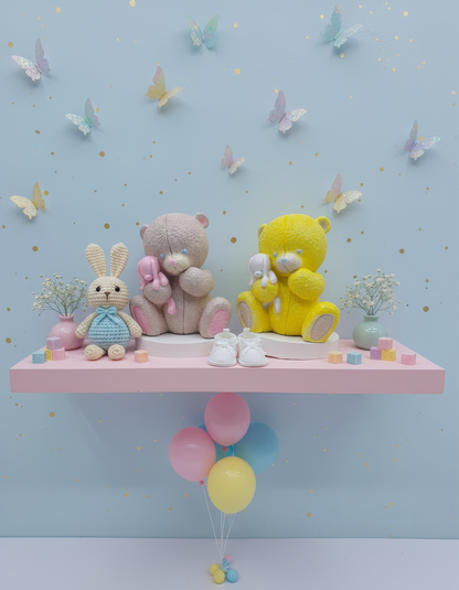 Pastel teddy bear with toy, handmade, hand-painted