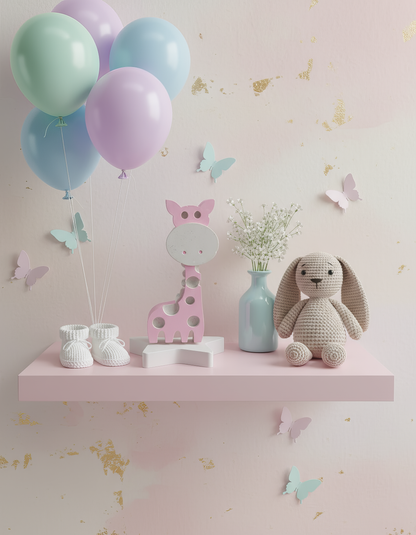 Mărturie decorativă girafă roz — Figurină handmade pentru botez și aniversări