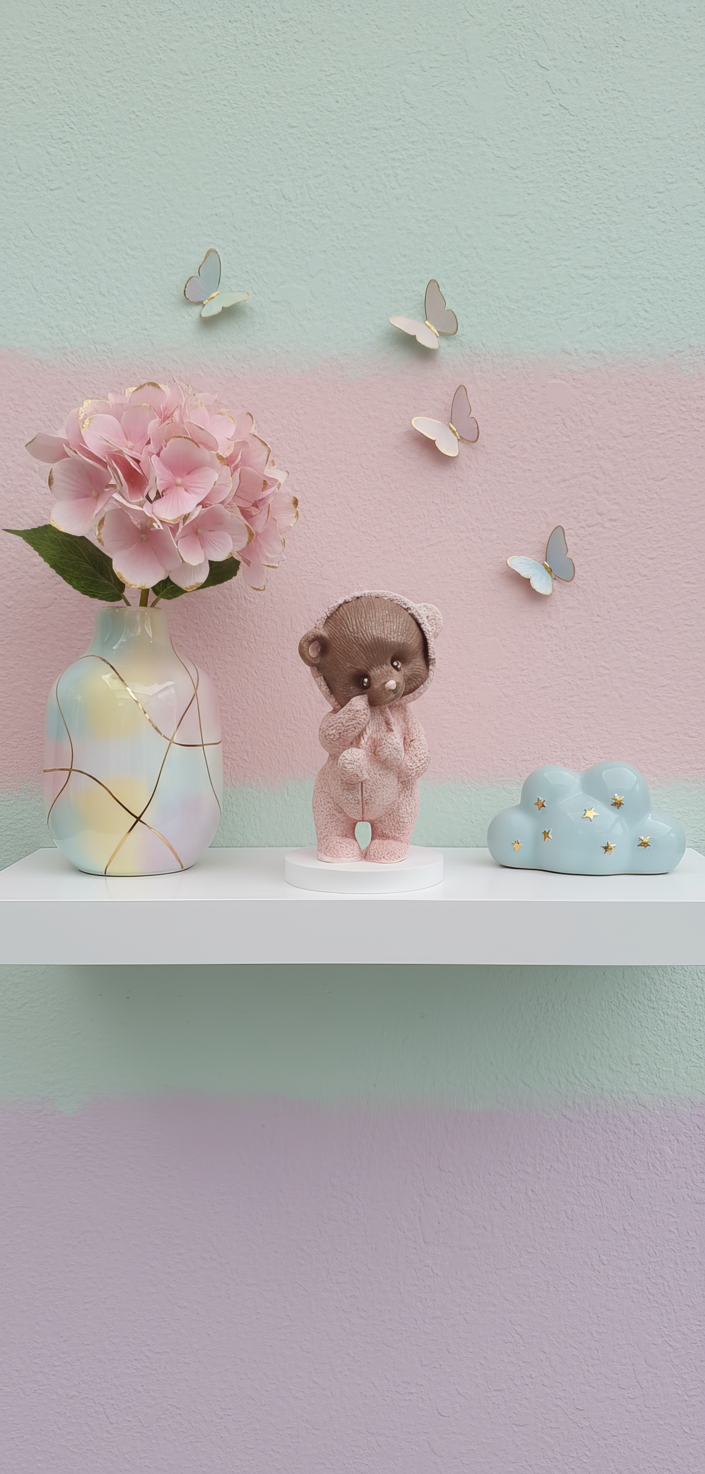 Ursuleț în hăinuță pastel (roz/albastru) - ceramică handmade, cutiuță cadou inclusă