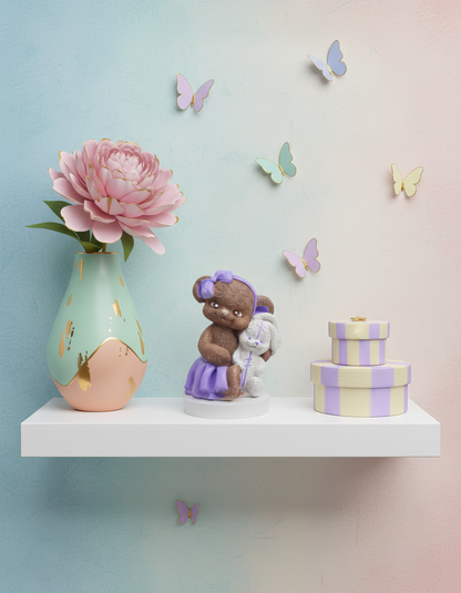 Ursuleț cu iepuraș în brațe - mărturie ceramică handmade, cutiuță inclusă