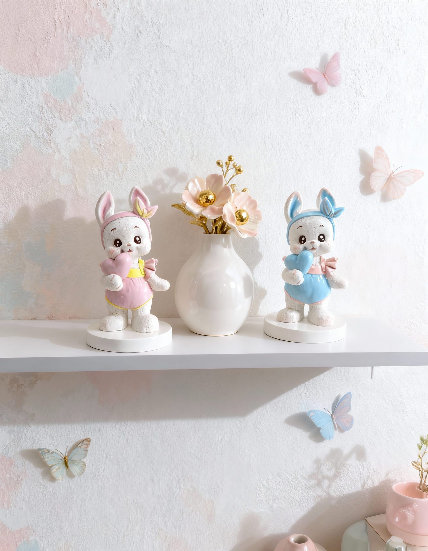 Pastel bunny with heart - handmade ceramic testimonial, box included
